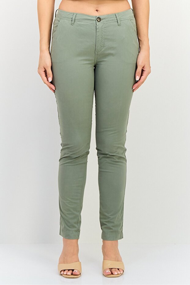 Women Regular Fit Solid Chino Pants, Sage Green