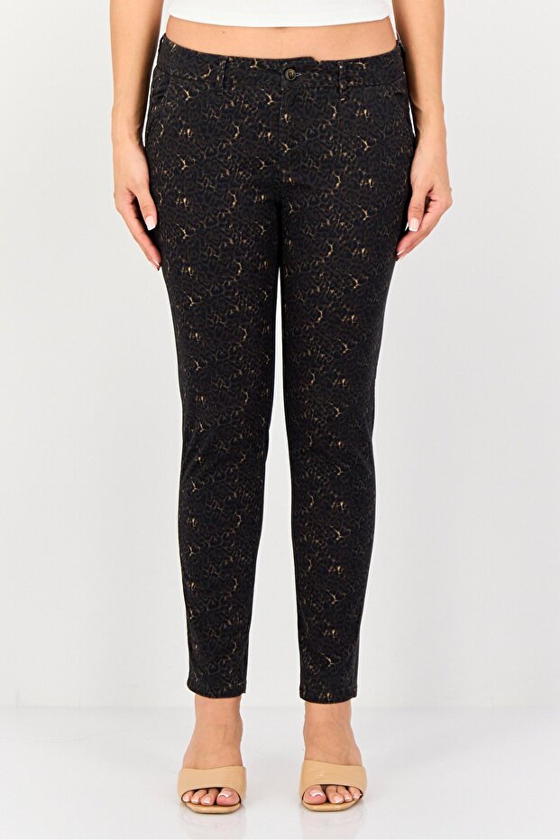 Women Skinny Fit Snakeskin Pattern Tapered Pants, Multicolor