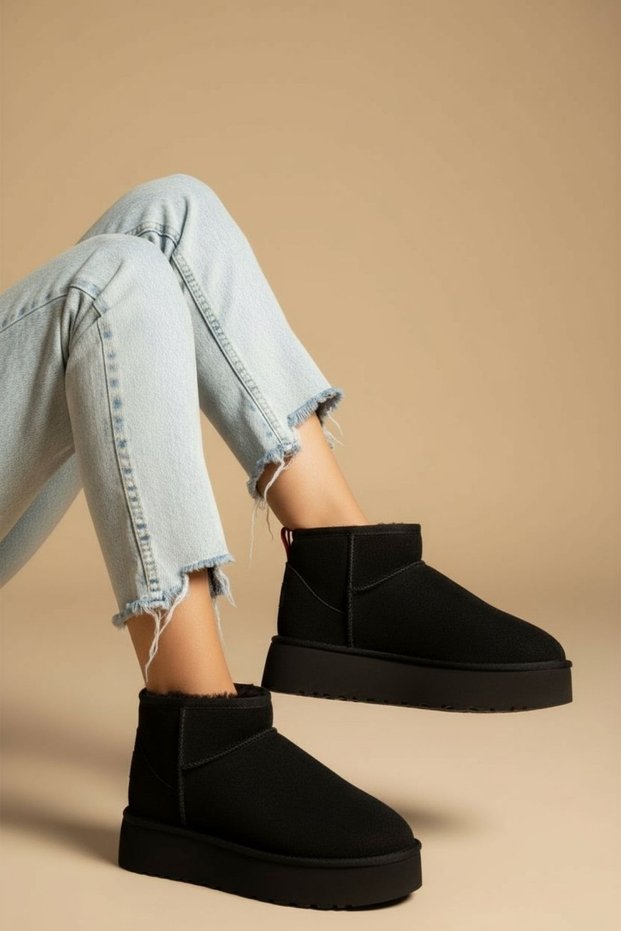 Women's Boots Suede Fur Lined Thick Sole Mini Short Ankle Casual Boots