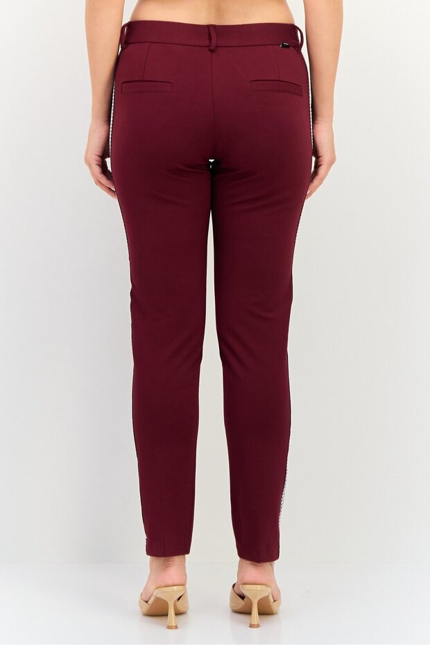 بنطلون نسائي سادة بقصة عادية وساق مستقيمة، لون عنابي - 3