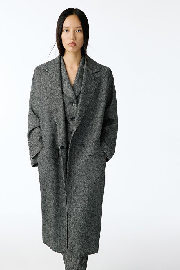 Oversize Midi Antrasit Kaban - 6