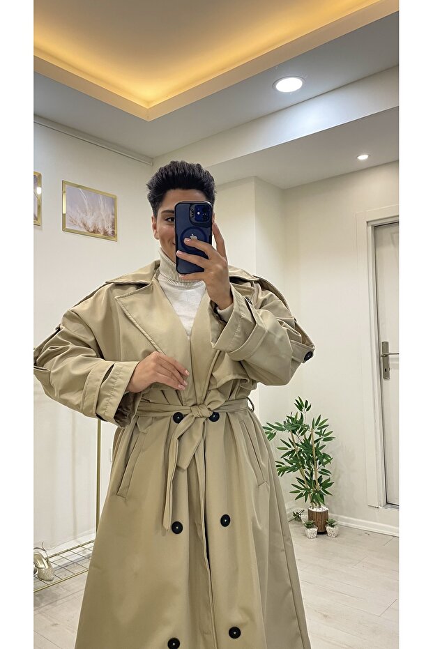 Kruvaze Siyah Trençkot - 4