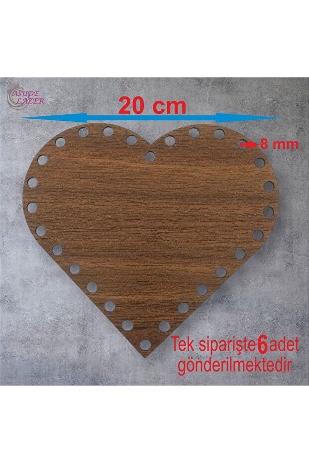 Wooden Heart Walnut 20 cm 6 Pieces Bamboo Tray Knitting Plate Supla Perforated Coaster Crochet Base Craft Basket Base