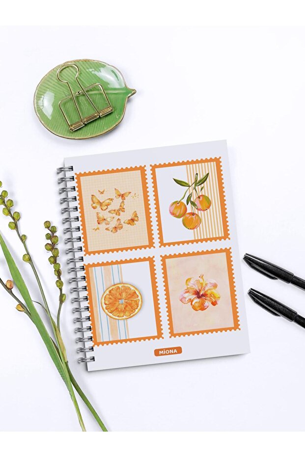 A5 Spiral School Notebook 120 Pages Set of 4 Orange Themed 2 Squares - 2 Lines, Notebook, Notebook - 3