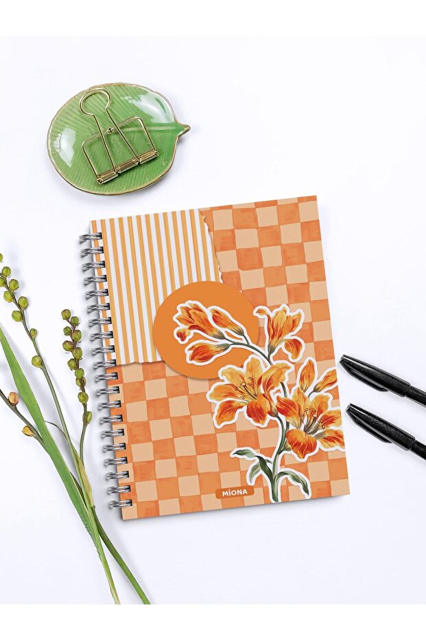 A5 Spiral School Notebook 120 Pages Set of 4 Orange Themed 2 Squares - 2 Lines, Notebook, Notebook - 4