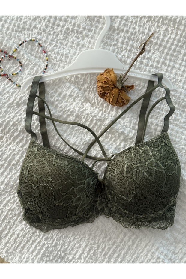 Double Cross Lace Detail Padded Bra