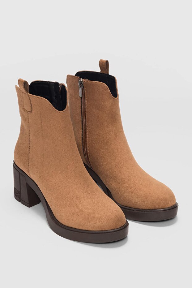 Wony Kalın Topuk Süet Kadın Bot-TABA SÜET - 4