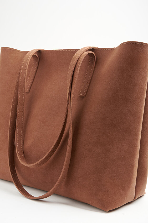 Women's Azalea Tan Nubuck Large Size Zipper Closure Hand and Shoulder Bag