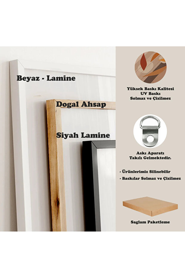 3'lü Ahşap Çerçeveli Tablo Seti Modern Boho - 3