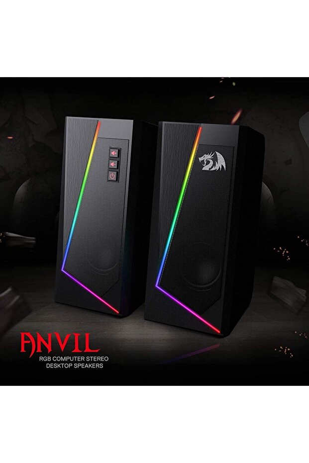GS520 Anvil RGB Computer Speaker by Redragon, 2.0 Stereo Channel Desktop Speaker with 6 LED Modes - 2