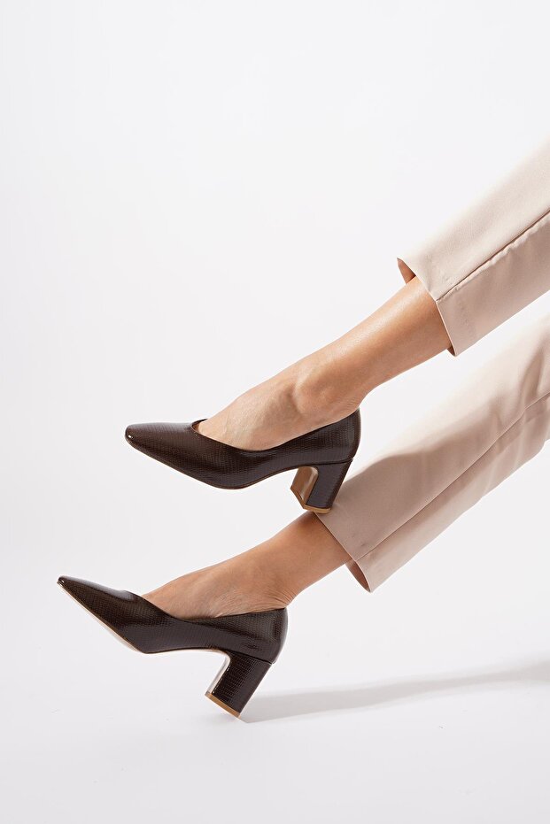 Deslan Kroka Printed Women's Heeled Shoes Brown Snake