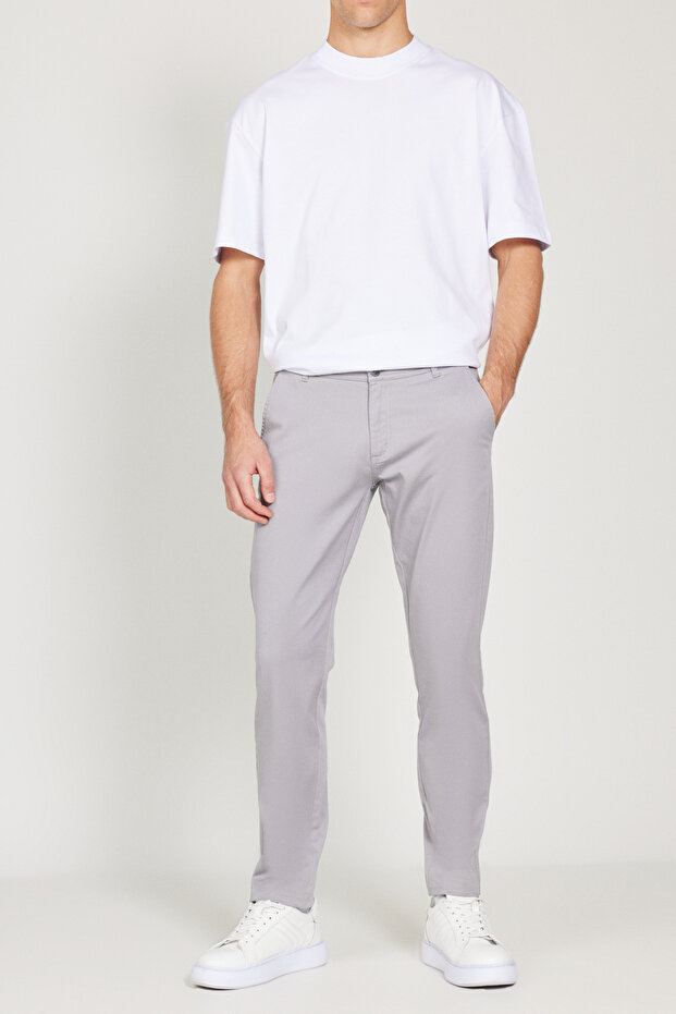Men's Gray Slim Fit Slim Fit Cotton Stretchy Chino Trousers