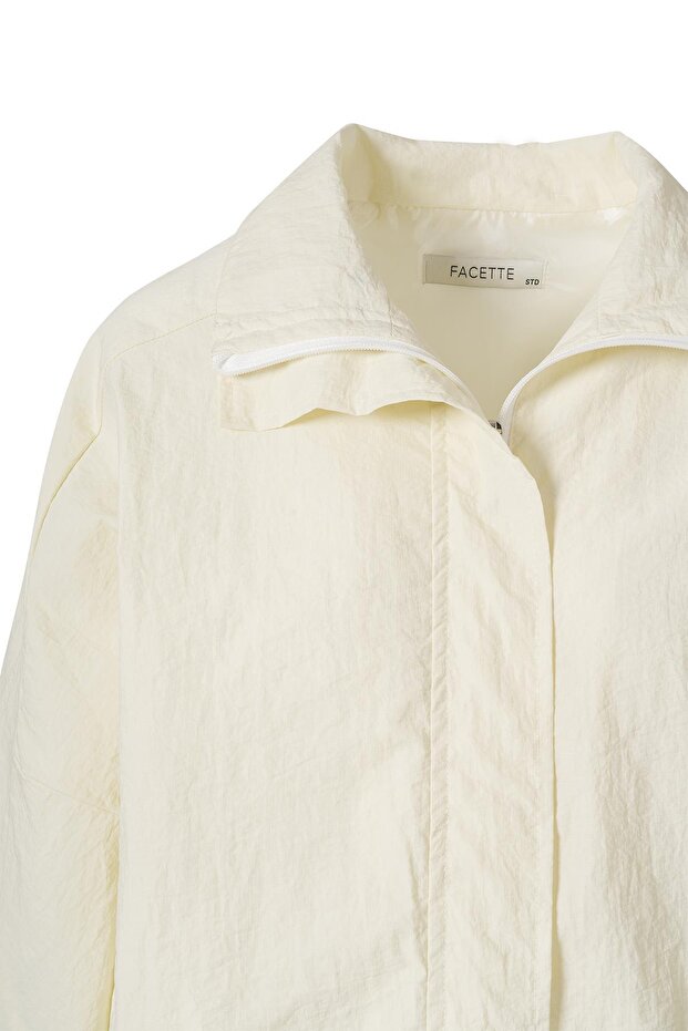 Fermuarlı Oversize Ceket Ekru - 7