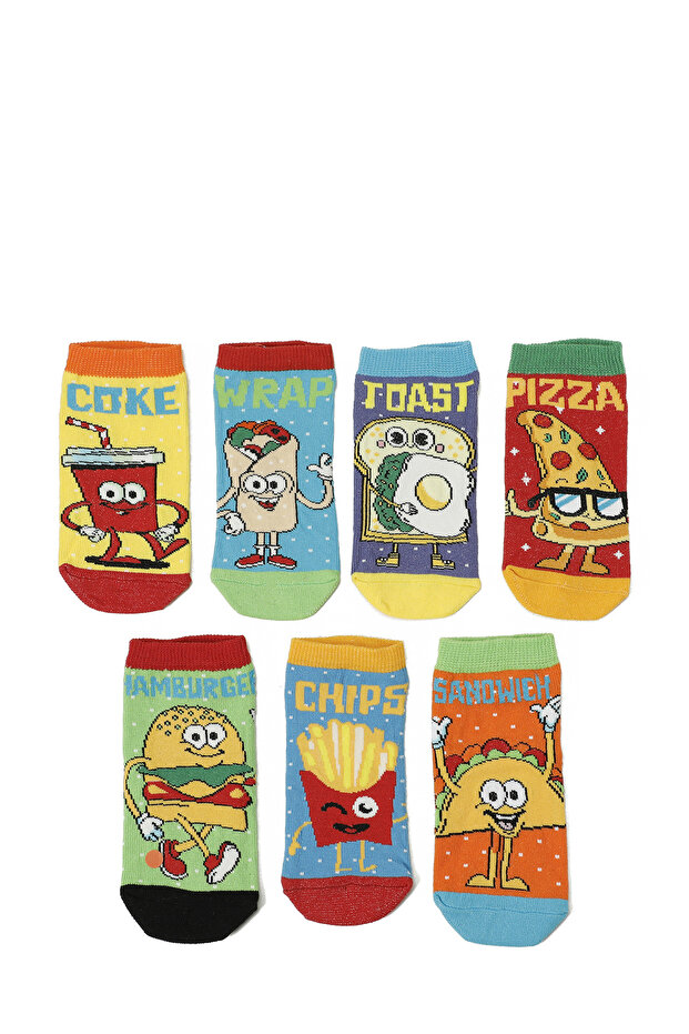 FAST FOOD 7 LI PTK-B 5PR Mavi Erkek Çocuk 7 Li Çorap - 1