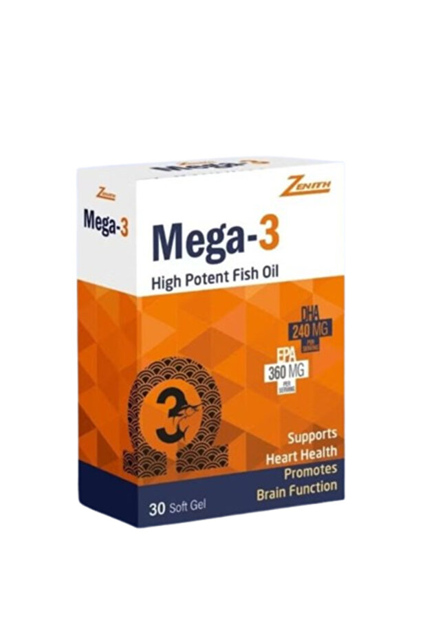 Mega-3 High Potent Fish Oil Soft Gel for Heart and Brain Supports 30's