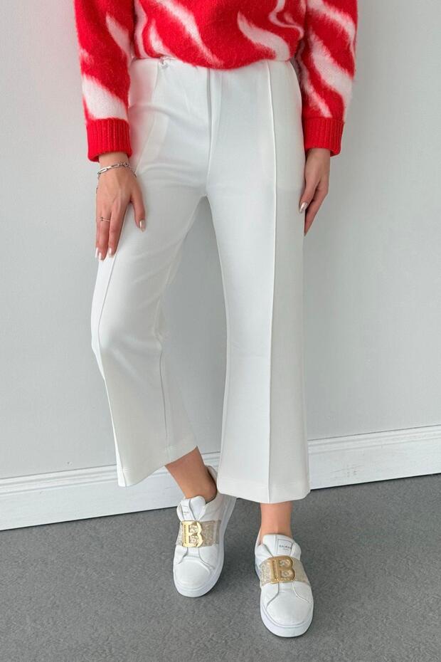 White Scuba Fabric - Striped Capri Trousers