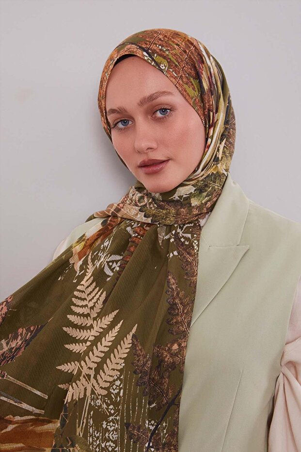 Green Leaf Pattern Cotton Shawl - 3