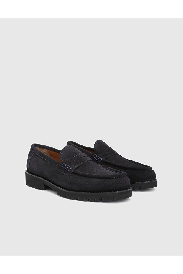 Erjon Genuine Suede Leather Navy Blue Men's Loafer Shoes