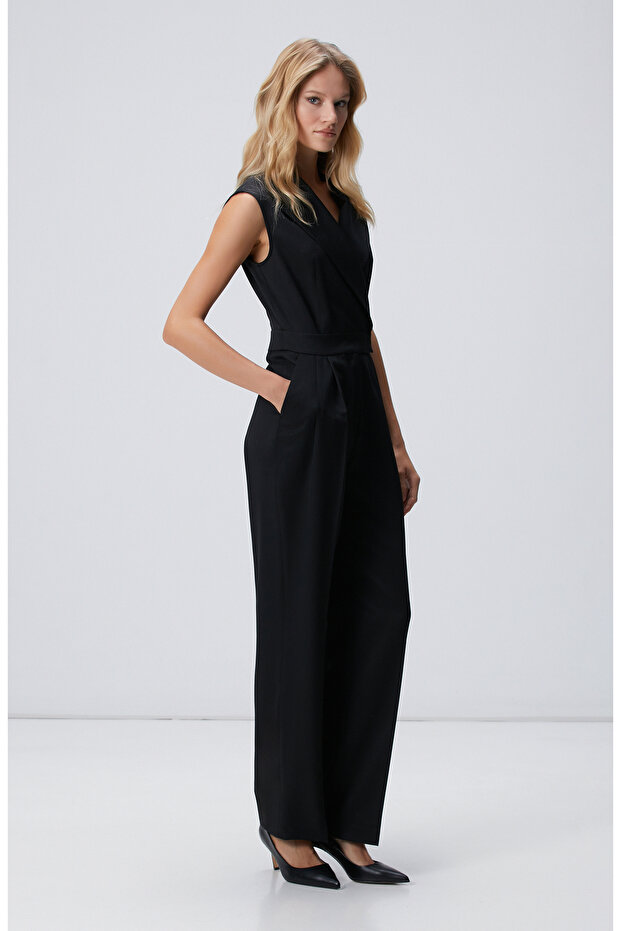 Siyah Yün Karışımlı Tulum - 3