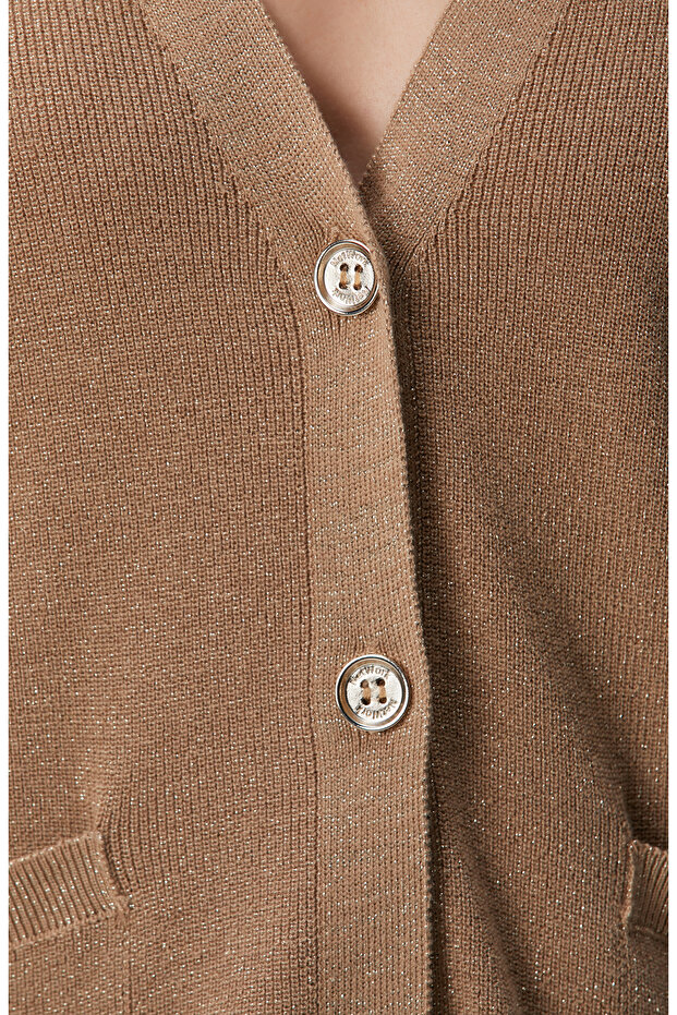 Camel Simli Düğmeli Cep Detaylı Hırka - 6