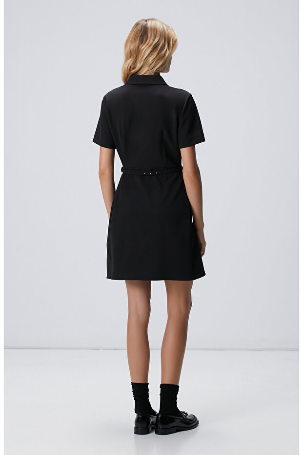 Siyah Diz Boy Elbise - 6