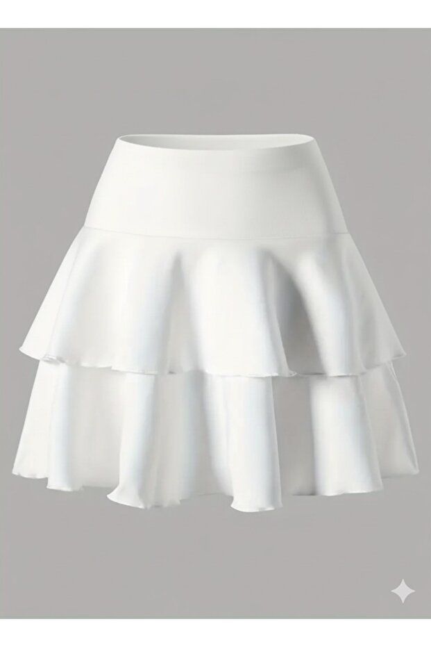 Girl's Ruffled Two-Layer High-Waisted Mini Flared Skirt (Size Chart Is Available in the Photo)