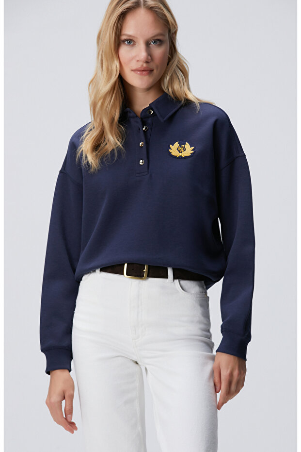 Lacivert Patch Detaylı Sweatshirt - 1