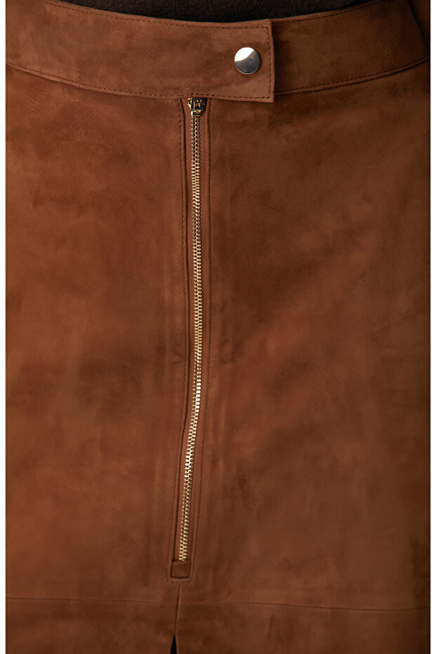 Tarçın Süet Deri Midi Etek - 6