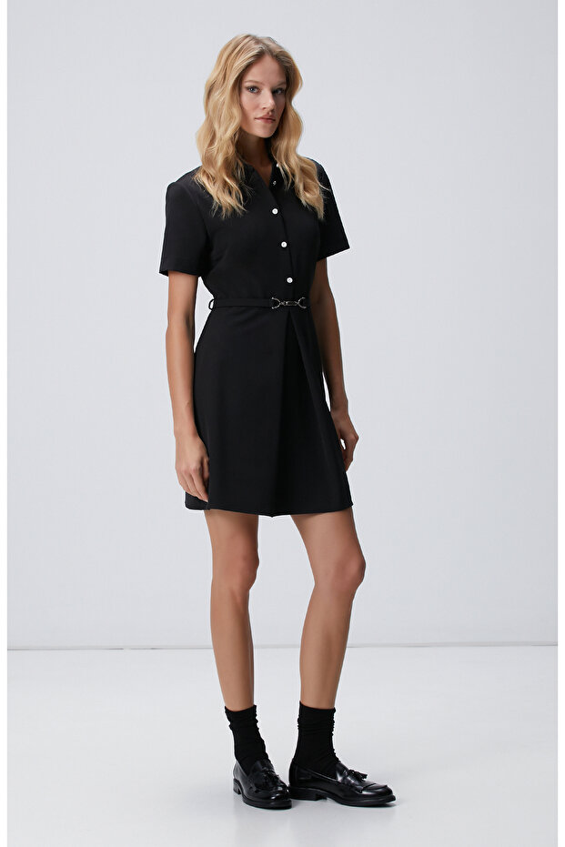 Siyah Diz Boy Elbise - 5