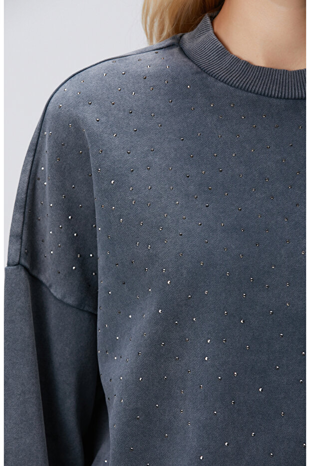Antrasit Taşlı Sweatshirt - 6