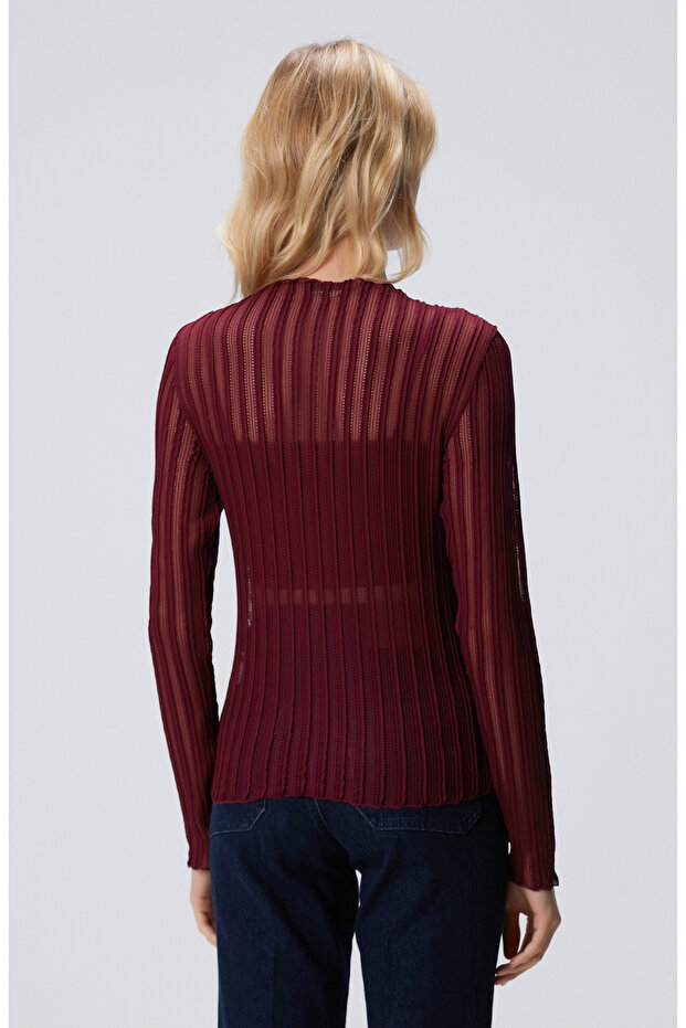 Bordo Desenli Bluz - 5