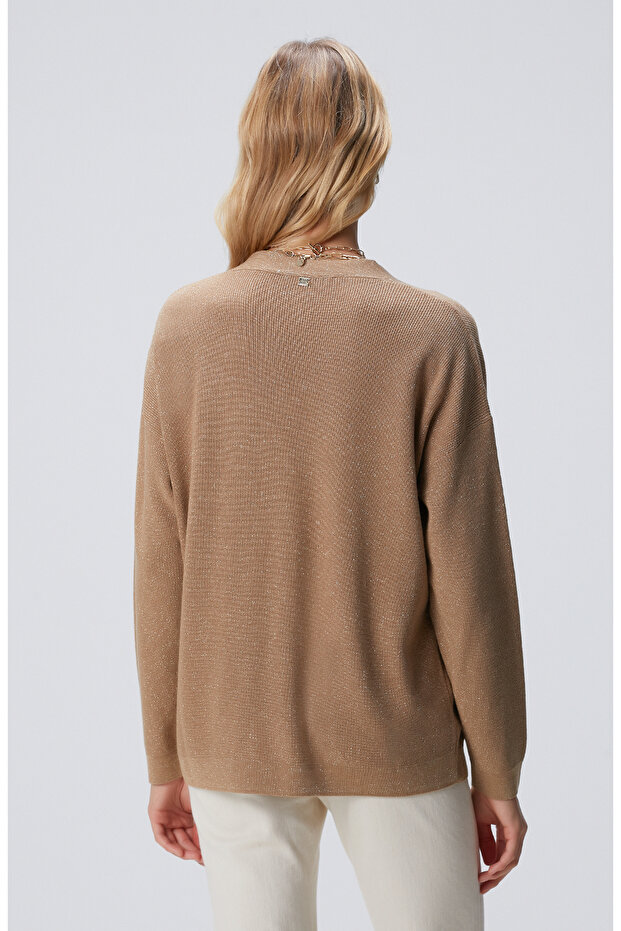 Camel Simli Düğmeli Cep Detaylı Hırka - 5