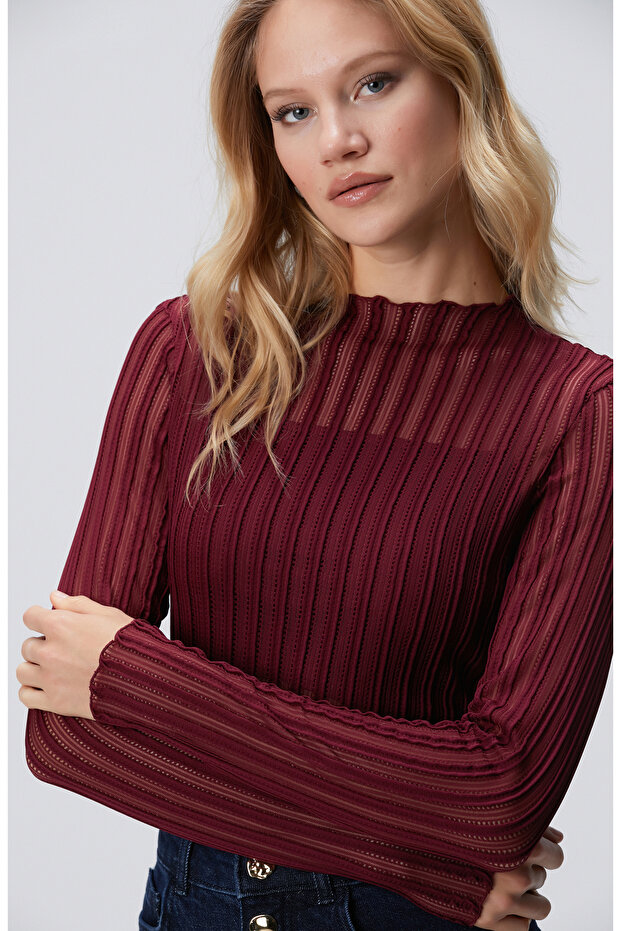 Bordo Desenli Bluz - 2