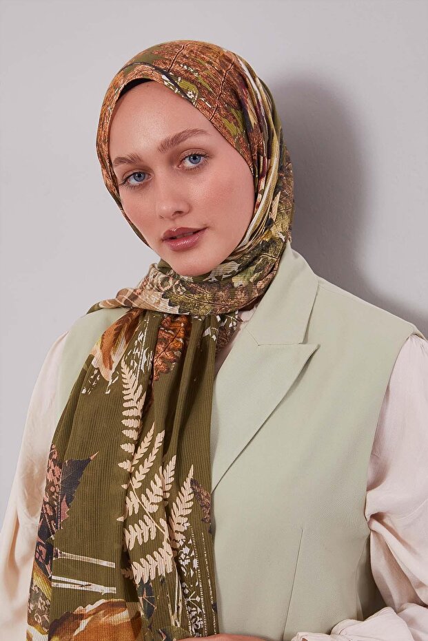 Green Leaf Pattern Cotton Shawl - 2