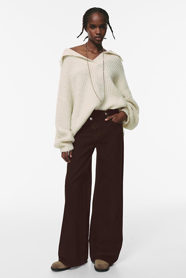 Çapraz belli geniş paça jean - 1