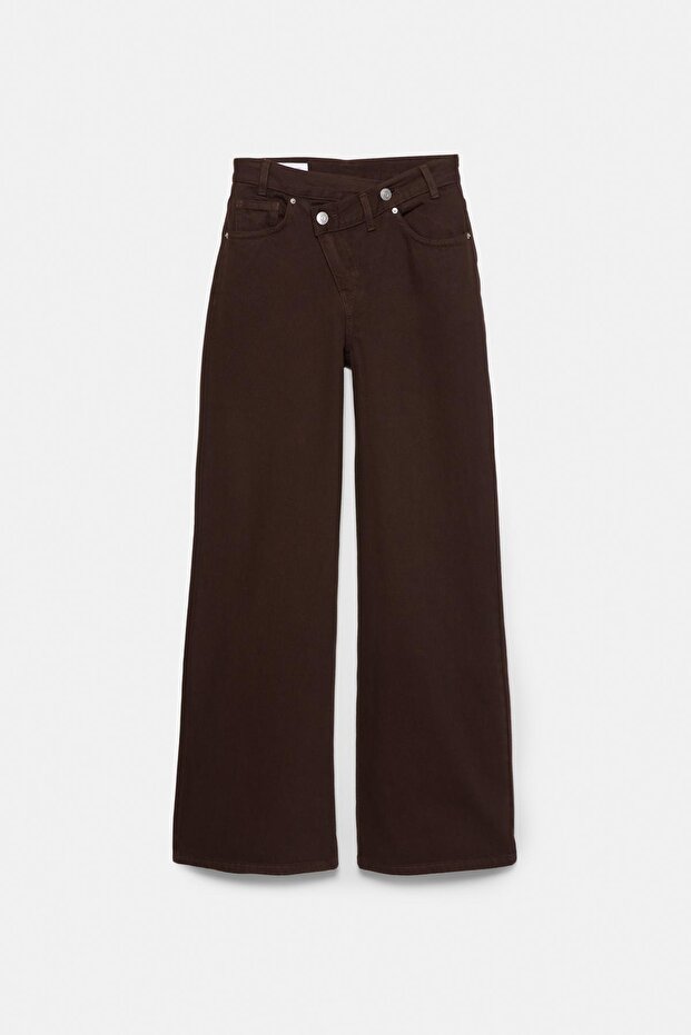 Çapraz belli geniş paça jean - 6