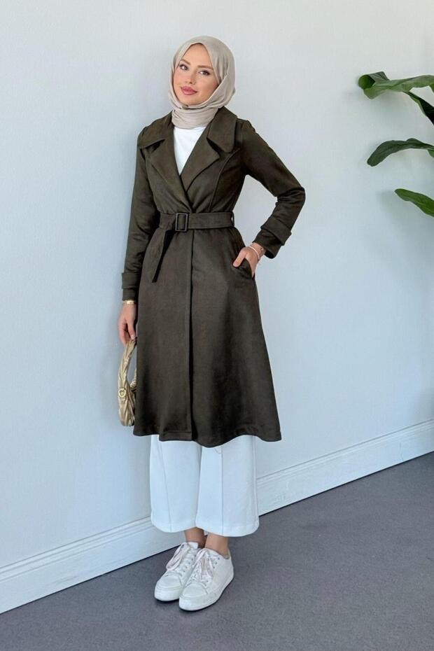 Asrım Süet Trençkot Haki - 4