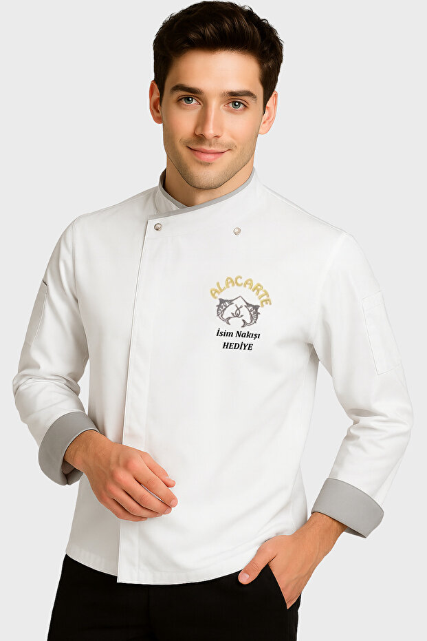 A La Carte Chef's Jacket with Name Gift and Fish Embroidery a La Carte Alakart Chef's Jacket Chef's Clothing