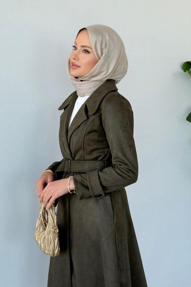 Asrım Süet Trençkot Haki - 1