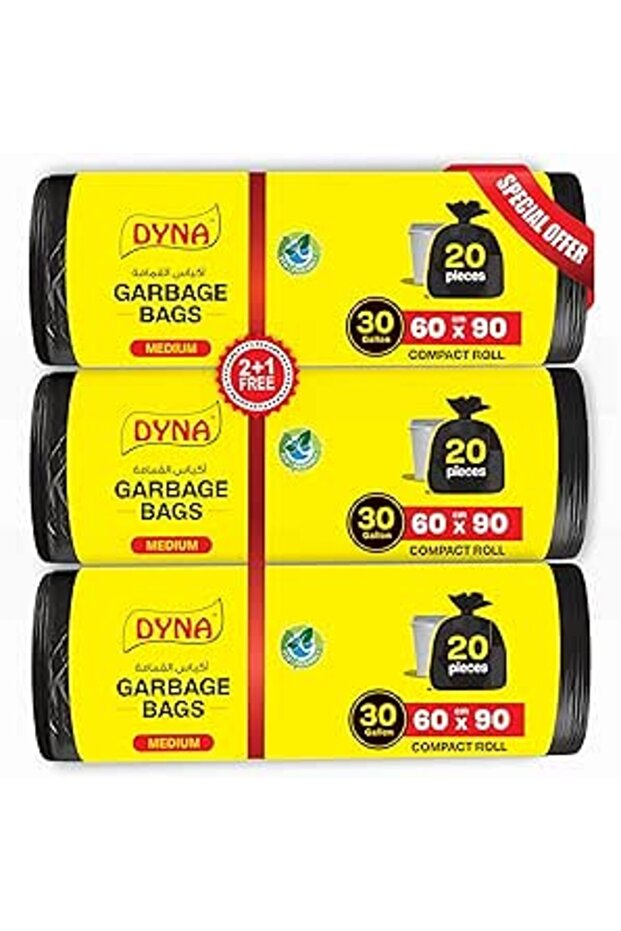 Garbage Bags, 30-Gallon, 60 Count (Pack of 3 Rolls) (60x90 cm)