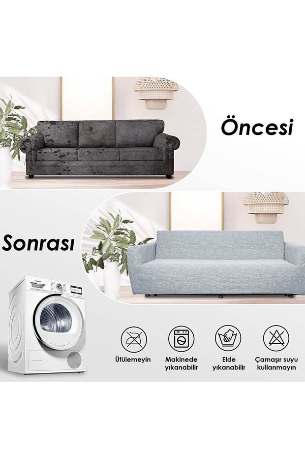 Jakarlı 3 3 1 1 Lastikli Kanepe Örtüsü | Lastikli Koltuk Örtüsü | koltuk kılıfı Takımı - 4