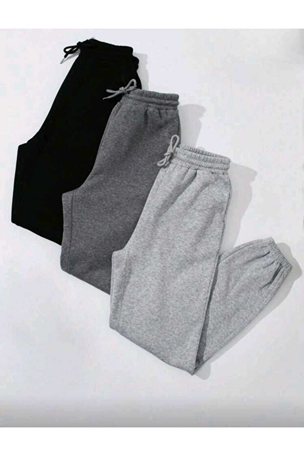 3 Pieces of Sweatpants with Elasticated Cuffs, Ribbed Winter Mix