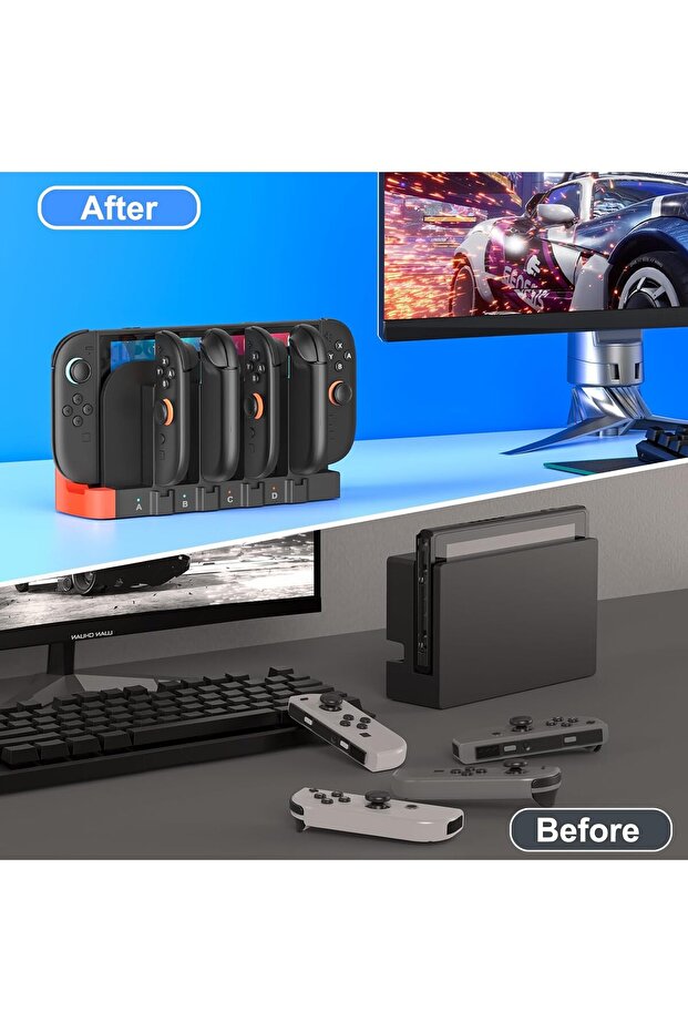 USB Charger Compatible with Nintendo Switch 2 and Joy-Con Controllers, 4-Port Magnetic Fast Charging - 6