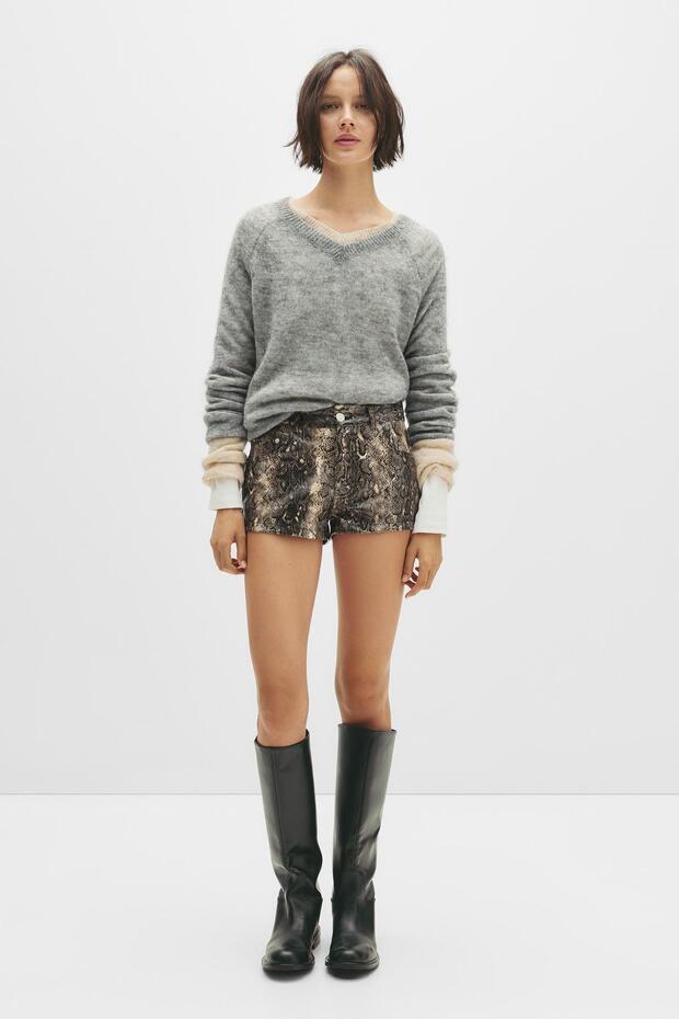 Yılan desenli suni deri şort - 2