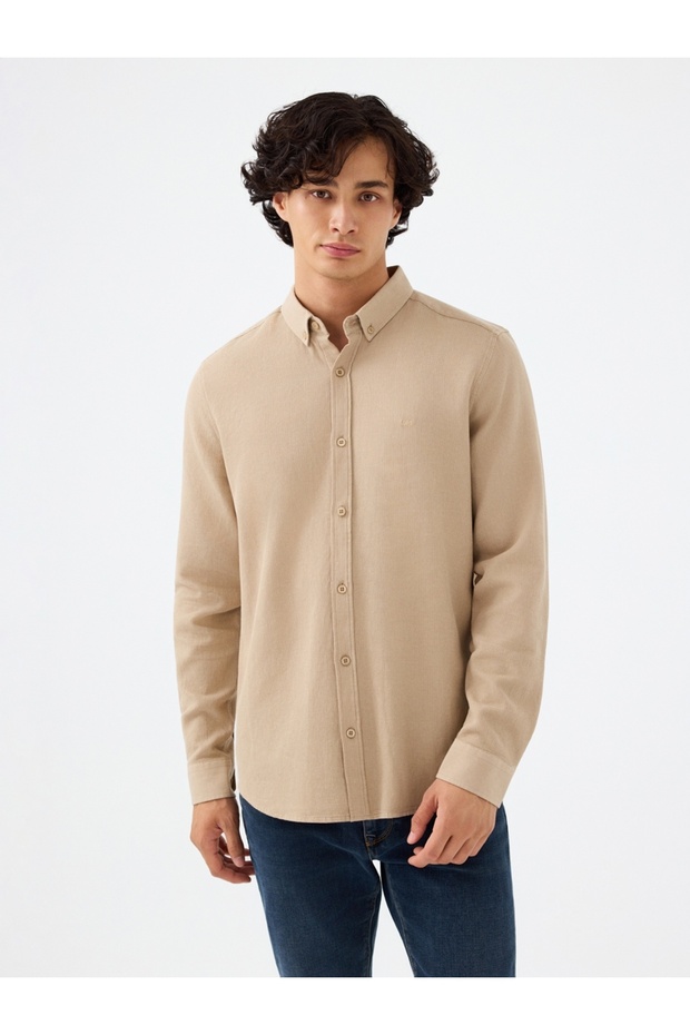 Uzun Kol Erkek Gömlek Lf2030872 BEIGE - 1