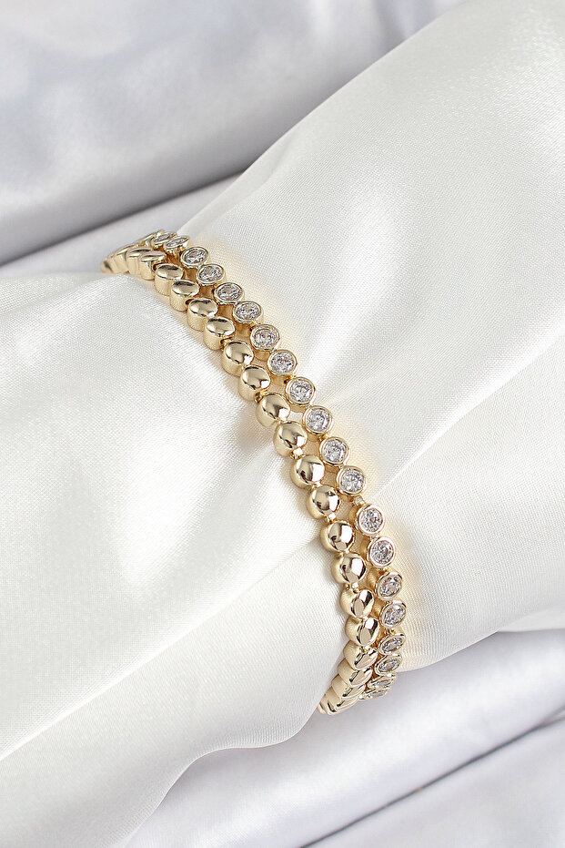 Xuping Brass Zircon Stone Double Look Model Gold Color Women's Bracelet