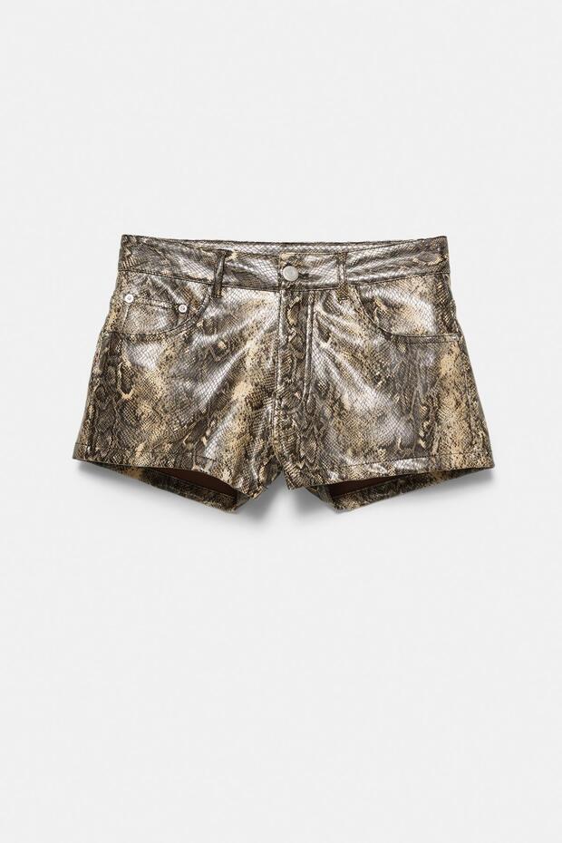 Yılan desenli suni deri şort - 6