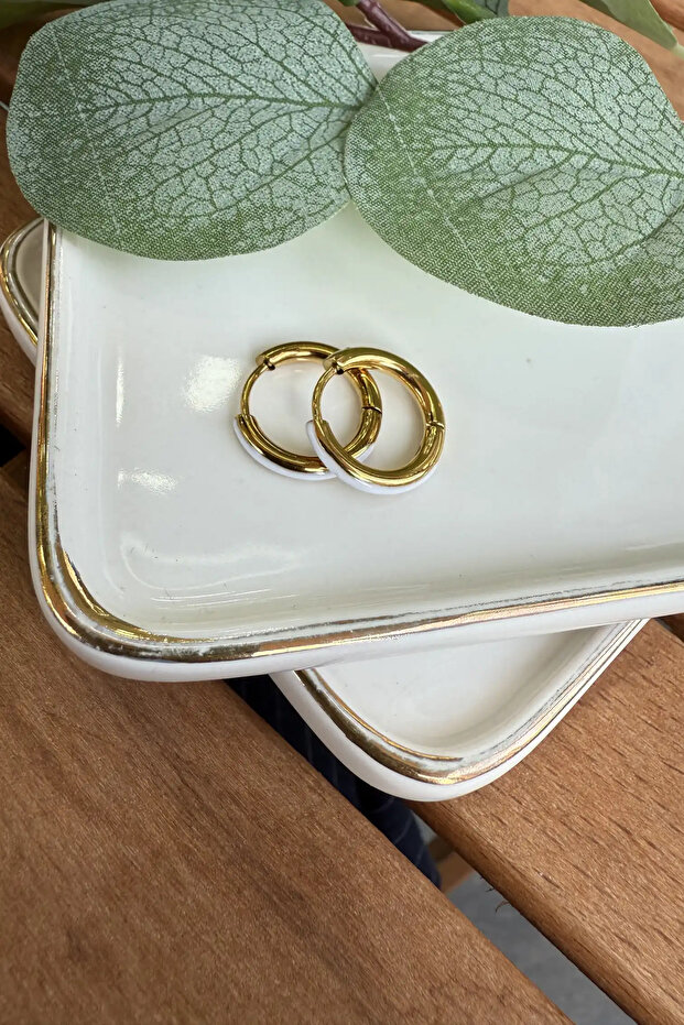 Steel White Striped Hoop Earrings Diameter 1.5cm