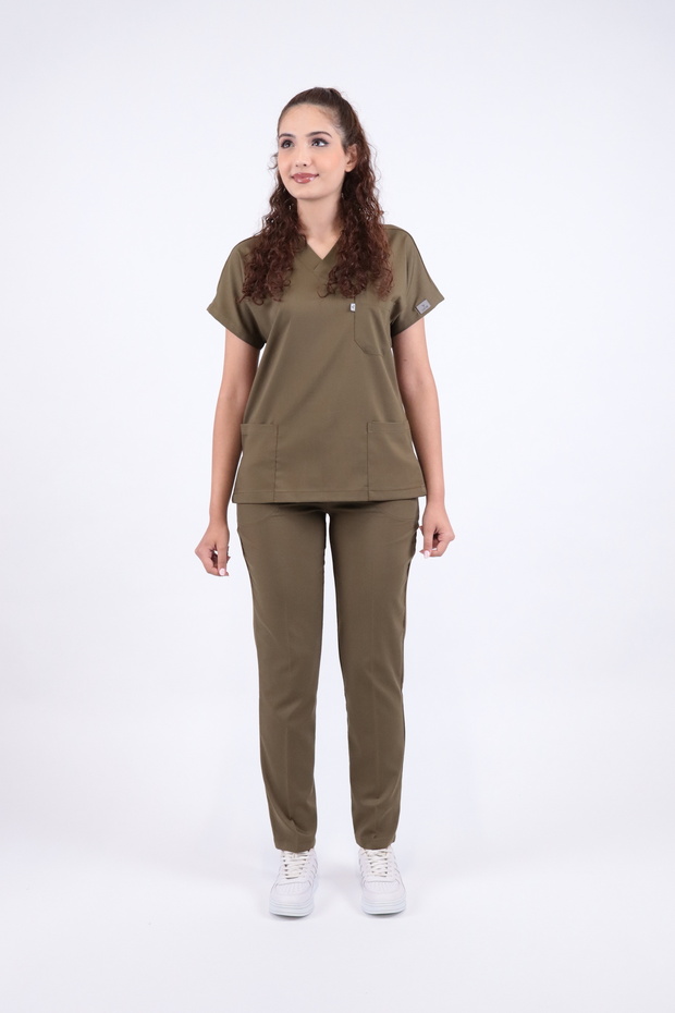 Unisex Stretch Fabric Nurse Doctor Scrubs Set Breathable Fabric Scrubs Hospital Uniform Khaki