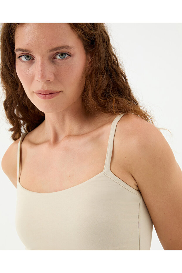 Krem EcoVero™Viskoz Kadın Çift katlı Basic Askılı Atlet - 3